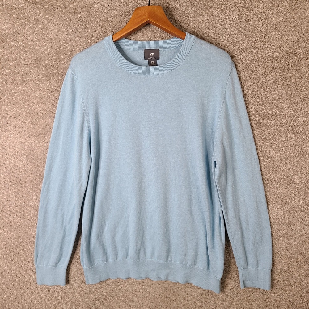 H&M Sweater Mens XL Blue Slim Fit Cotton Pullover Crew Neck Long‎ Sleeve Casual